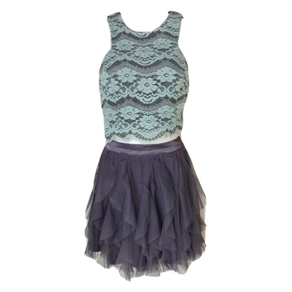 Teeze Me 2 piece Halter Dress Lace Tulle/Mesh size 5/6 Fully Lined Molded Cups - Picture 1 of 9